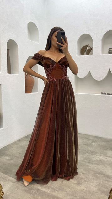 Tile One Shoulder Glittery Design Evening Dress