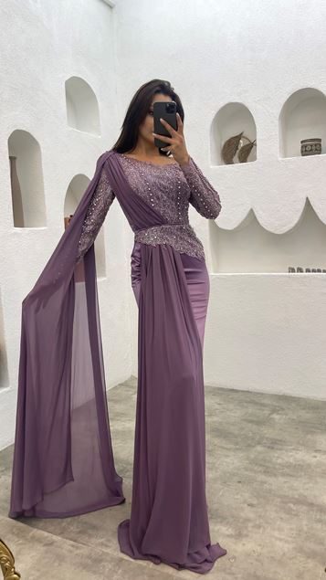 Lilac Evening Dress with Embroidered Bust