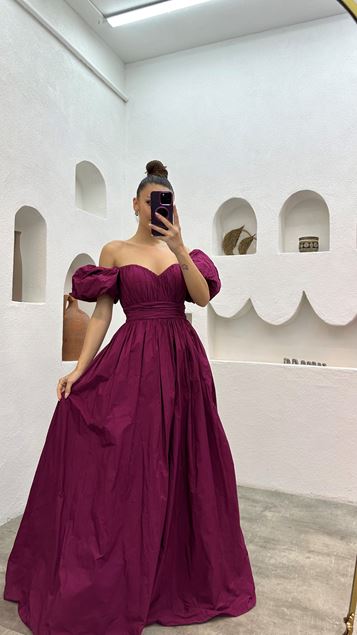 Fucsia Balloon Sleeve Heart Colletto Dress