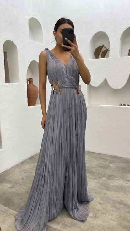 Grey Dress with Waist Ring Detail