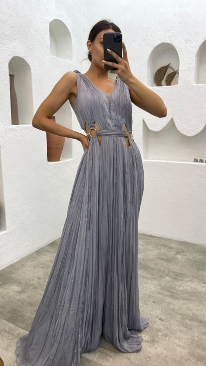 Grey Dress with Waist Ring Detail