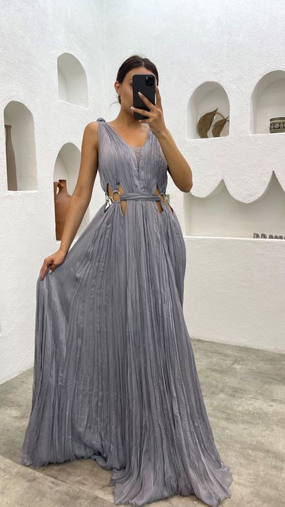 Grey Dress with Waist Ring Detail