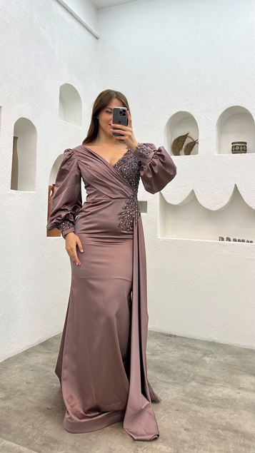 Manche de ballon en poudre brodée plus grande taille robe de soirée