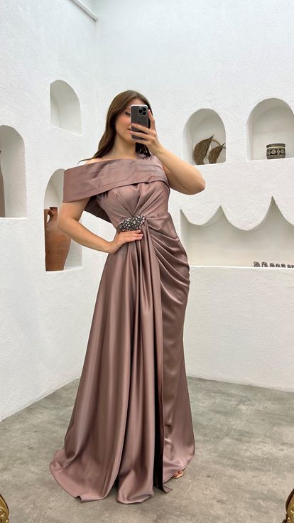 raso rosa essiccato una spalla plus size abito da sera