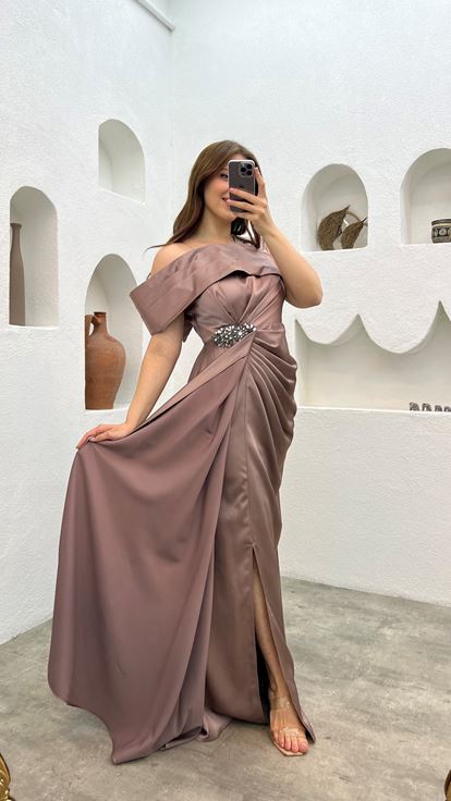 raso rosa essiccato una spalla plus size abito da sera