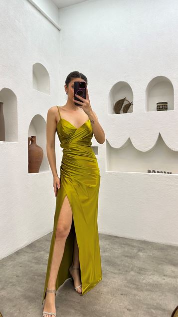 Yellow Rope Strap Heart Collar Design Evening Dress
