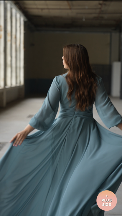 فستان سهرة من الشيفون الأخضر النعناعي بمقاسات كبيرة مع خصر مكشكش