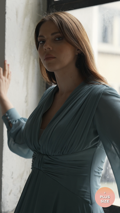 فستان سهرة من الشيفون الأخضر النعناعي بمقاسات كبيرة مع خصر مكشكش