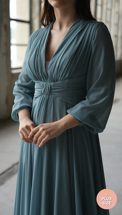 فستان سهرة من الشيفون الأخضر النعناعي بمقاسات كبيرة مع خصر مكشكش