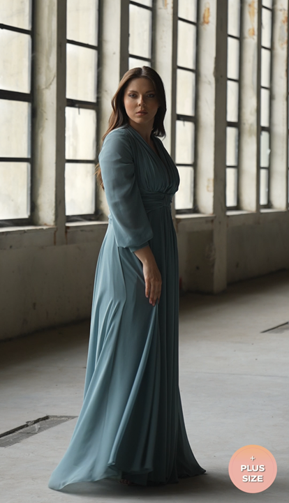 فستان سهرة من الشيفون الأخضر النعناعي بمقاسات كبيرة مع خصر مكشكش