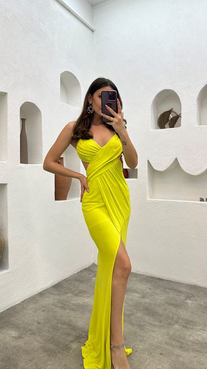 Gialla Rope Strap Glitter Abito da sera