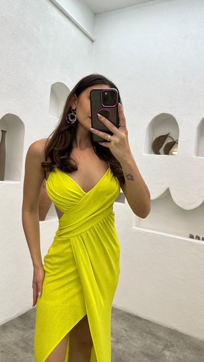 Gialla Rope Strap Glitter Abito da sera