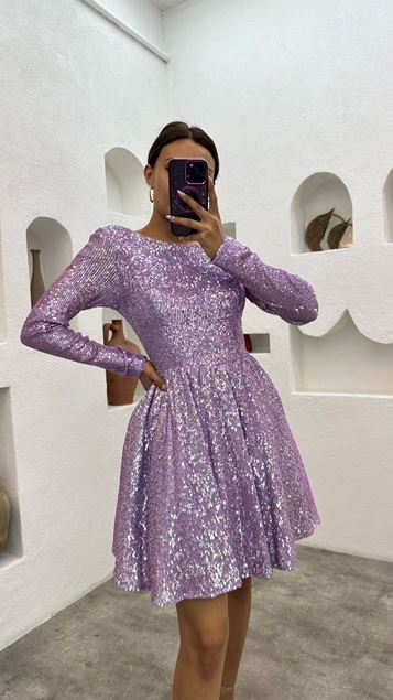 Lilla paillettes paillettes Mini abito da sera