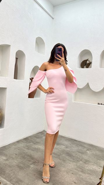 Powder One Shoulder Layer Pencil Dress