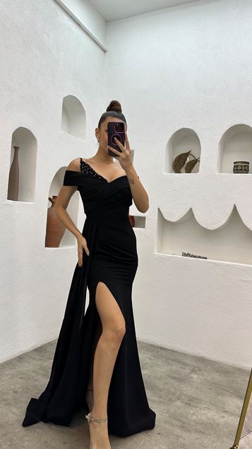 Black Rope Strap Petest Stone Abito da sera