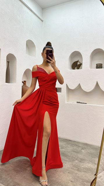 Red Rope Strap Petest Stone Abito da sera