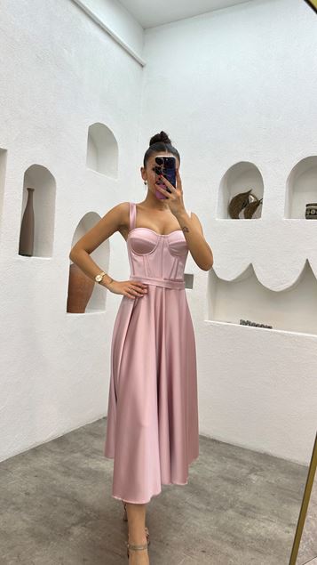 Powder Glop dettaglio plissettata raso abito da sera