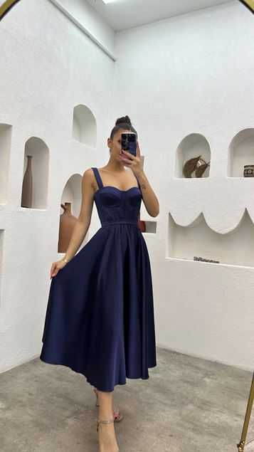 Indigo Glop Détail Robe de soirée plissée en satin