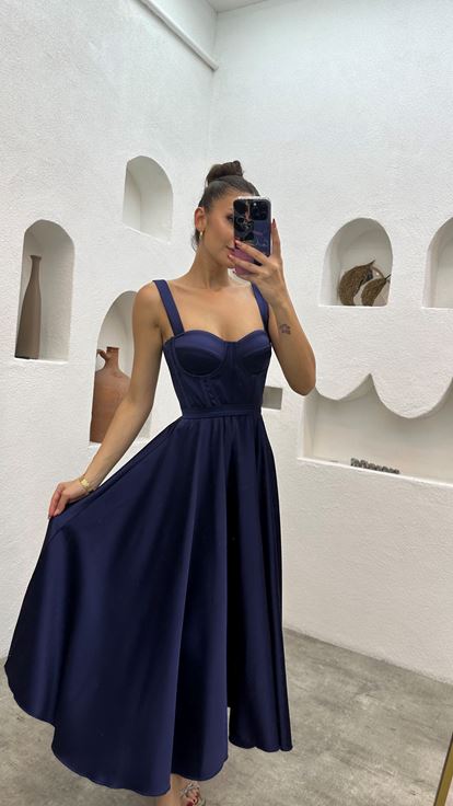 Indigo Glop Détail Robe de soirée plissée en satin