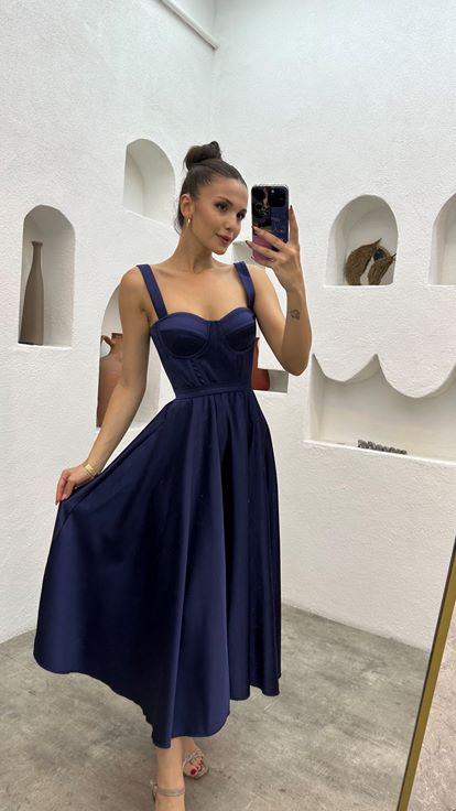 Indigo Glop Détail Robe de soirée plissée en satin