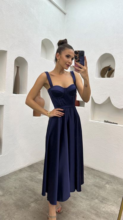 Indigo Glop Détail Robe de soirée plissée en satin