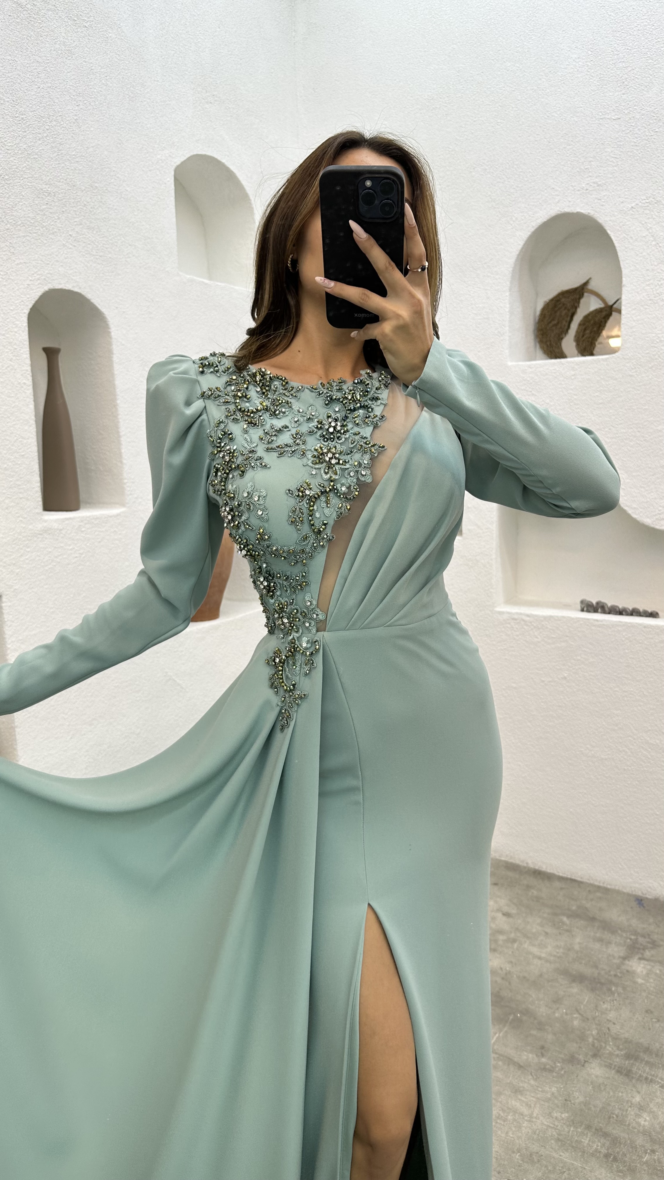 Mint green sales evening dress