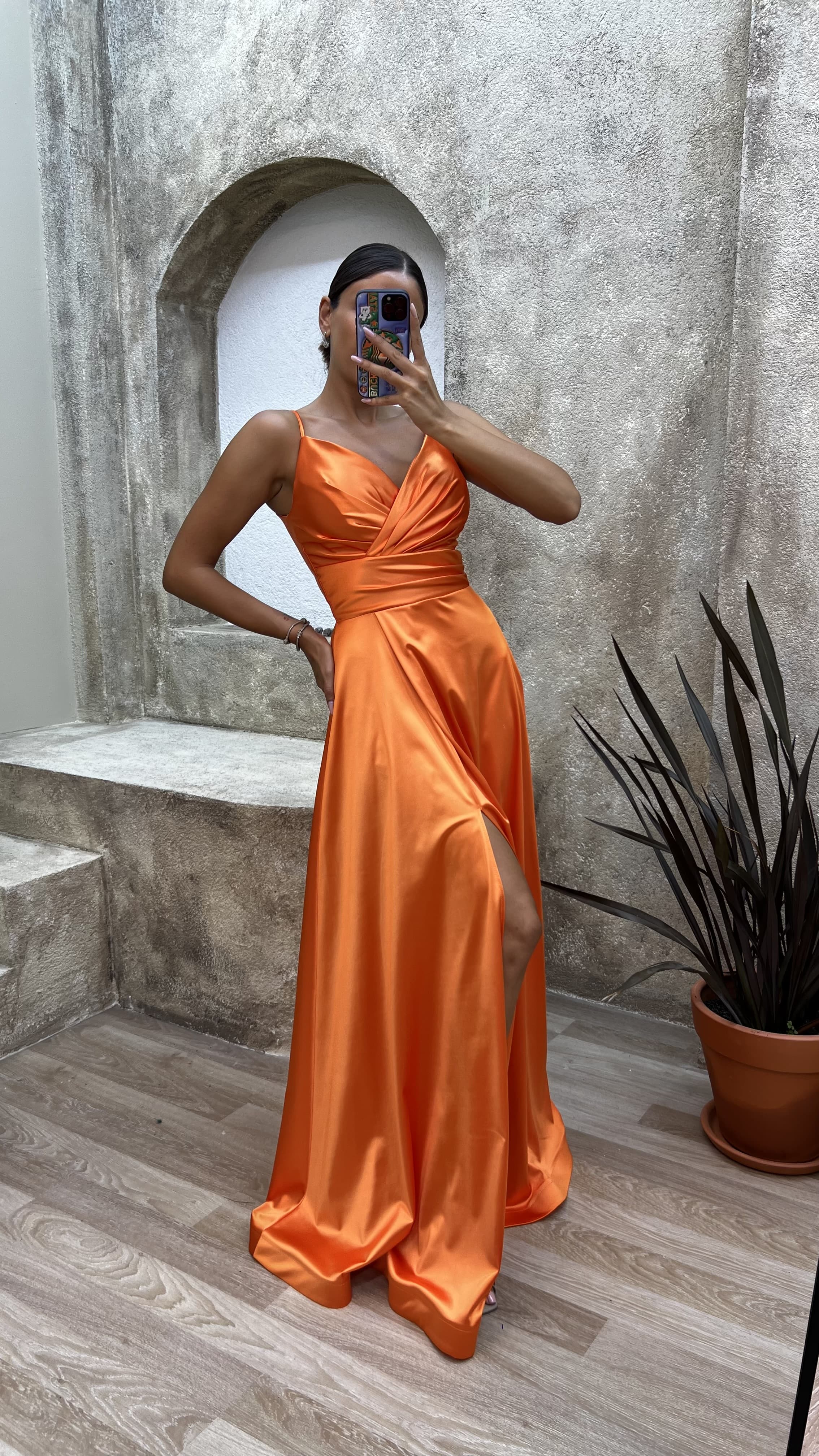 Women Orange Maxi Dresses Long Sleeves V-Neck Sash Layered Polyester Long  Dress - Milanoo.com