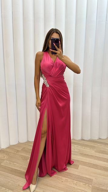 Broche rose drapée Satin Robe de soirée