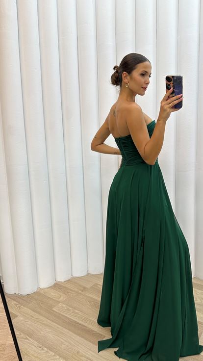 Emerald Strapless Draped Evening Dress Jumpsuit