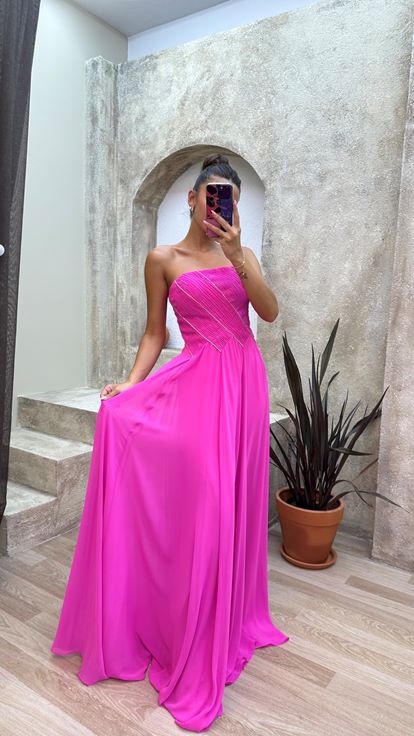 Robe de soirée rose bustier