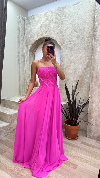 Robe de soirée rose bustier