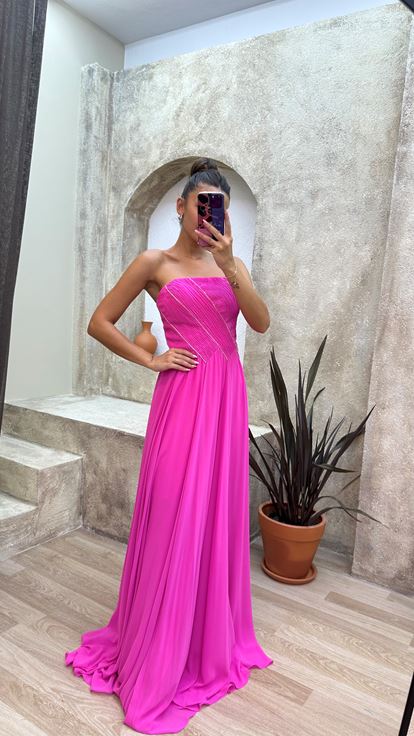 Robe de soirée rose bustier