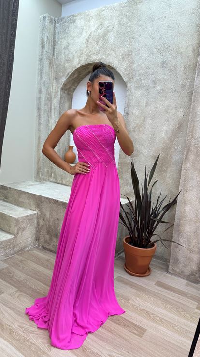 Robe de soirée rose bustier