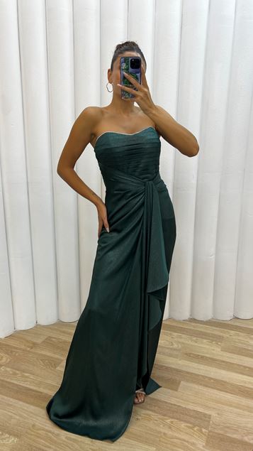 Emerald Strapless Flounce Evening Dress