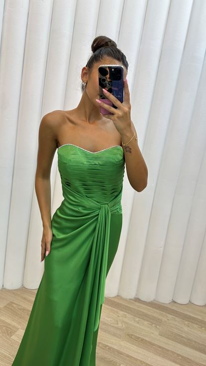 Mint Green Strapless Flounce Evening Dress