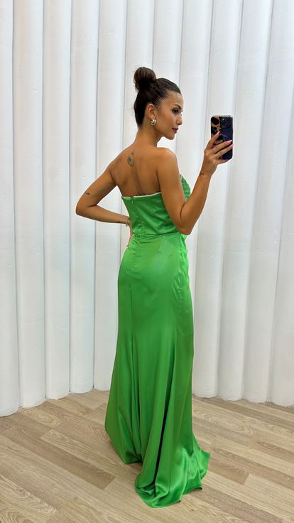 Mint Green Strapless Flounce Evening Dress