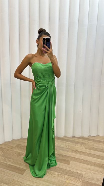 Mint Green Strapless Flounce Evening Dress