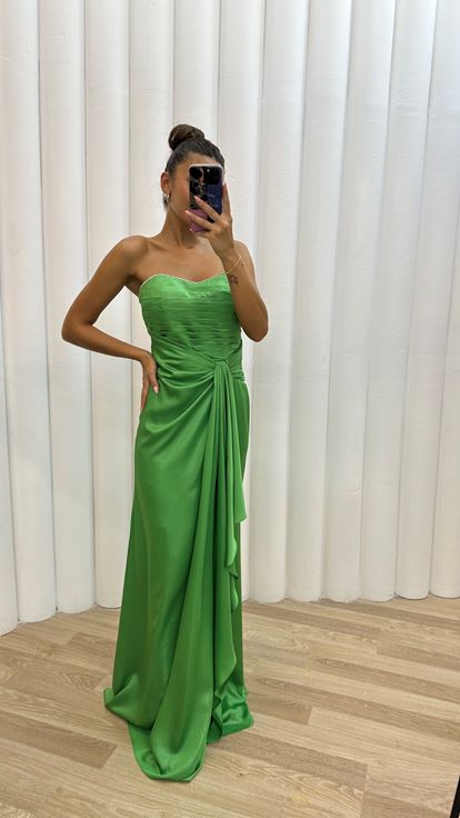 Mint Green Strapless Flounce Evening Dress