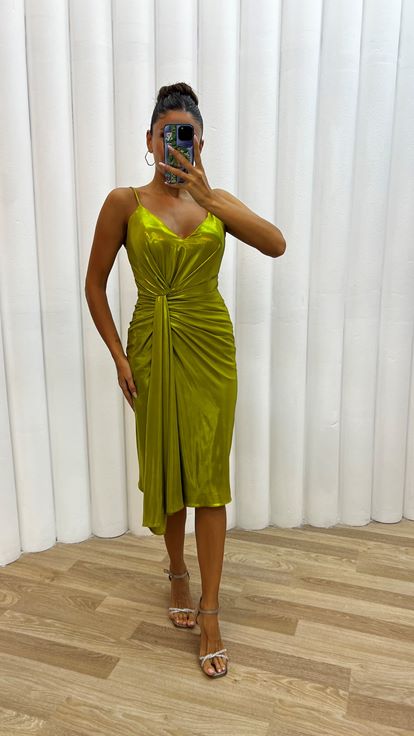 Sarı İp Askılı Sırt Detaylı Abiye Elbise