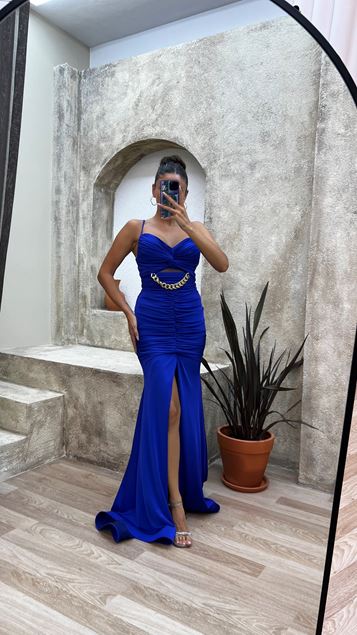 Saks Corda Cinturino Cuore Colletto Catena Drappeggiato Abito da sera