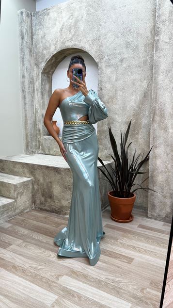 Abito da sera a catena in vita verde menta