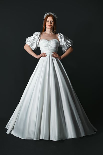 Saten Balon Kol A Kesim Gelinlik