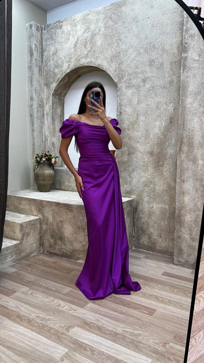 Fuşya Straplez Sırt Ve Omuz Detay Drapeli Abiye Elbise