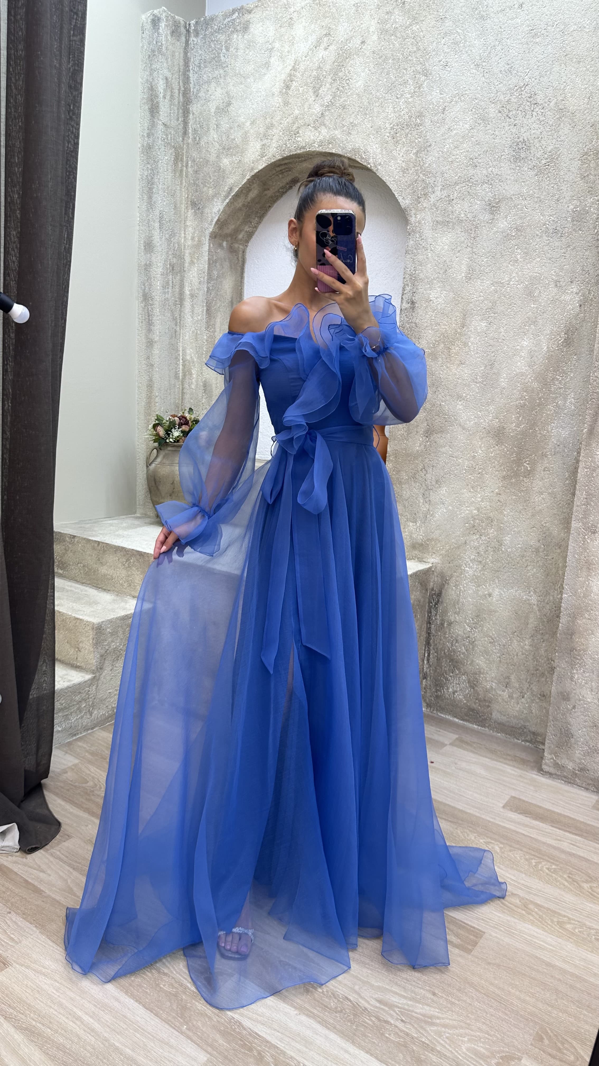 Robe Tulle A Manches Ballon A Manches Ballons Bleu