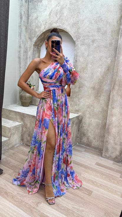 Poudre Single Manche Épaule Détail Robe Florale