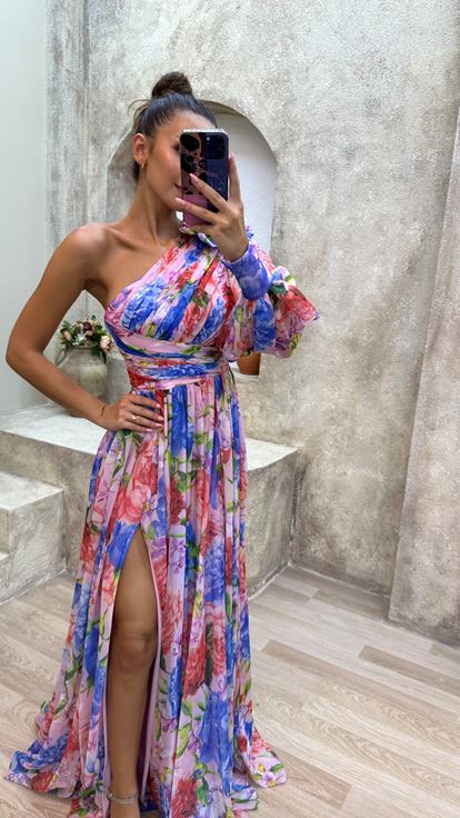 Poudre Single Manche Épaule Détail Robe Florale