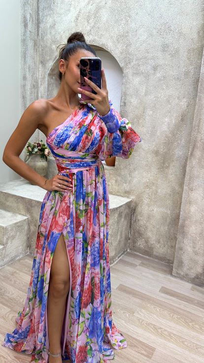 Poudre Single Manche Épaule Détail Robe Florale