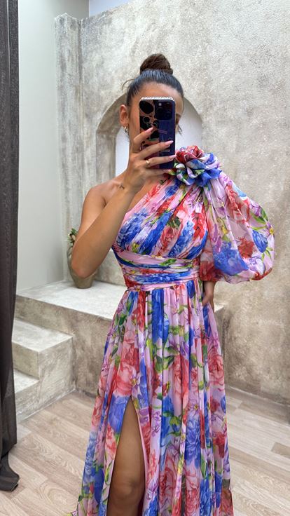 Poudre Single Manche Épaule Détail Robe Florale