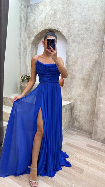 Saks Sans bretelles Cordon Coulissant Fente Paillettes Robe de soirée