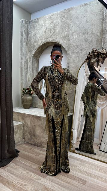 Yellow Stone Detailed Special Hand Embroidered Design Dress